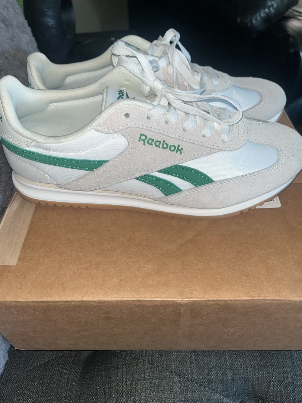 Reebok Women White Sneakers with Green Accents